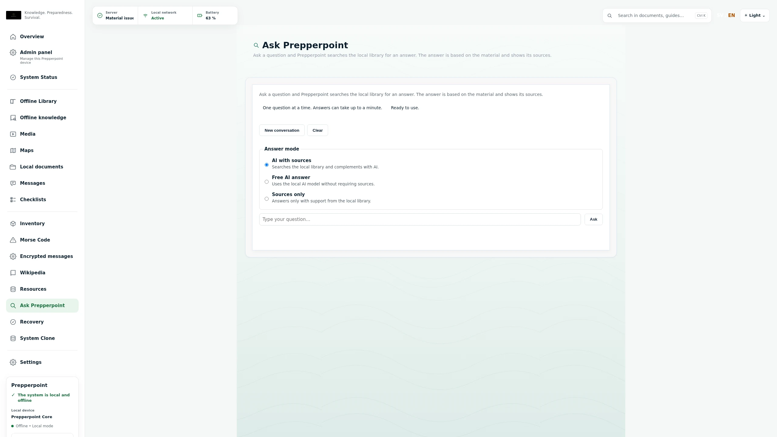 Ask Prepperpoint — local AI in the user portal